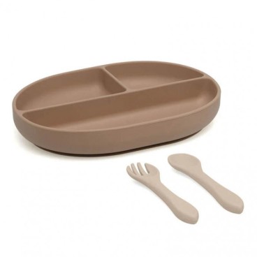 Set pappa in silicone con posate beige