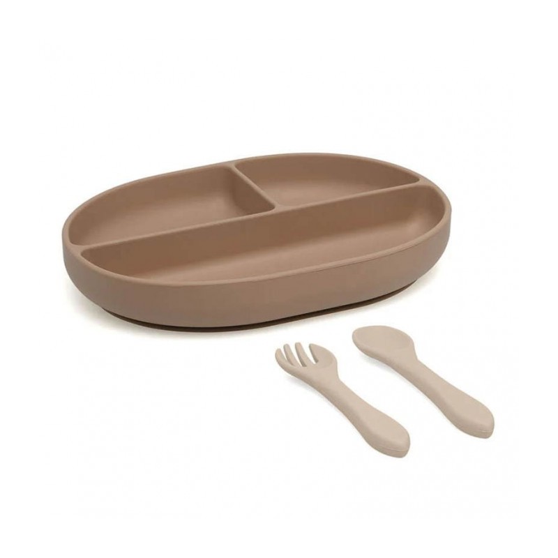 Set pappa in silicone con posate beige